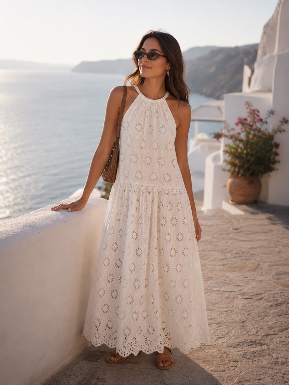 Madewell Embroidered Drop-Waist Maxi Dress Floral Eyelet White